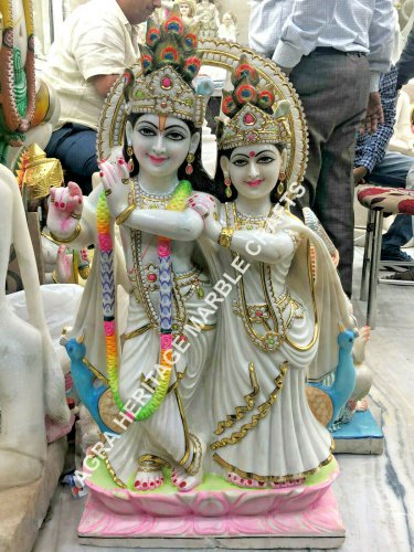 36" Marble Radha Krishna Murti Hand Painted Hinduism Religious Gift Decor E1164