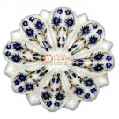 Marble White Floral Shape Fruit Storage Bowl Lapis Inlaid Marquetry Floral Decor Marble White Floral Shape Fruit Storage Bowl Lapis Inlaid Marquetry Floral Decor