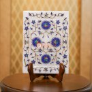 Marble White Handmade Dining Table Decor Serving Tray Lapis Inlaid Marquetry Art Marble White Handmade Dining Table Decor Serving Tray Lapis Inlaid Marquetry Art