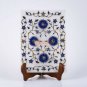 Marble White Handmade Dining Table Decor Serving Tray Lapis Inlaid Marquetry Art