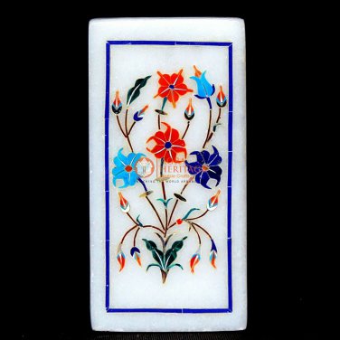 White Marble Designer Pen Organizer Holder carnelian Marquetry Floral Art Decor