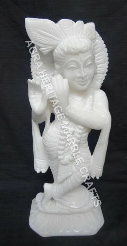 12" White Marble Krishna Hindu Religious Statue Handmade Work Temple Decor E915