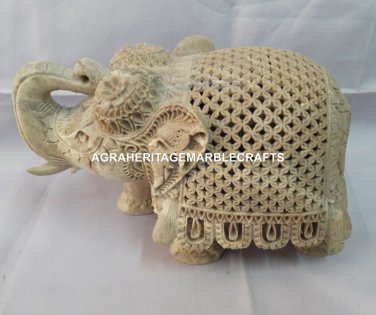 7" Marble Fine Lattice Handmade Work Elephant For Giving Gift Home Decor H4205