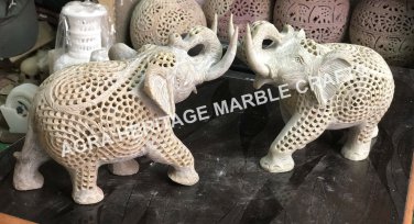 7" Marble Filigree Elephant Statue Handmade Design Show Piece Hallway Decor E163