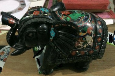 4" Black Marble Elephant Peacock Parrot Pietra Dura Mosaic Gifts Decor Inlay Art