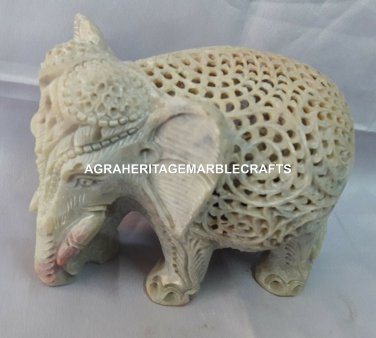 Marble Elephant Handmade Filigree Design Hallway Living Room Statue Decor H4207