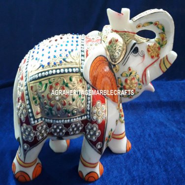 Marvelous Indian Marble Elephant Sign of Good Luck Stone Hand Painted Gift H4202