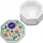4"x4"x2" Marble White Jewelry Lidded Box Lapis Peacock Floral Art Veterans Gifts