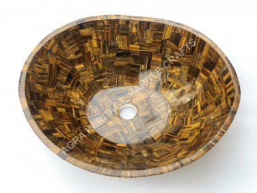 Marble Wash Basin Tiger Eye Random Inlay Stone Bathroom Accessories Decor E1359