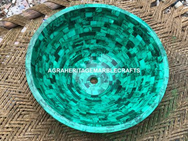 18" Marble Random Wash Basin Malachite Inlay Stone Home Interior Decor M315