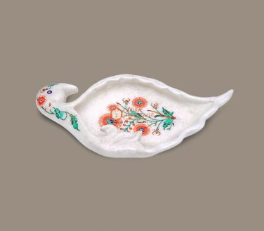 Marble White Fruit Inlay Stone Bowl Peacock Shape Table Centerpiece Decor Gift