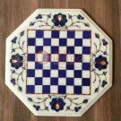 12"x12" Marble White Chess Top Table Lapis Inlaid Gemstone Floral Christmas Gift