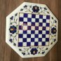 12"x12" Marble White Chess Top Table Lapis Inlaid Gemstone Floral Christmas Gift