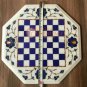 12"x12" Marble White Chess Top Table Lapis Inlaid Gemstone Floral Christmas Gift