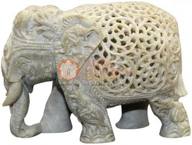 5" Natural Soapstone Elephant Statue Decorative Filigree Art Handmade Gift Decor