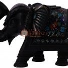 6" Black Marble Trunk Up Elephant Semi Precious Stone Art Christmas Eve Gift 6" Black Marble Trunk Up Elephant Semi Precious Stone Art Christmas Eve Gift