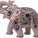 7" White Collectible Elephant Statue Lapis Semi Precious Fine Art Wedding Gifts