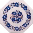 15"x15" Marble White Custom table Top Lapis Floral Handmade Design Hallway Decor