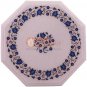 12"X12" White Marble Top Coffee Table Lapis Floral Gemstone Marquetry Deigns Art