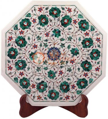 18"x18" Marble Top Coffee Table Malachite Inlay Floral Fine Arts Hallway Decor