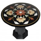 29" Black Marble Top Side Table Handmade Mosaic Home Decorative With Stand