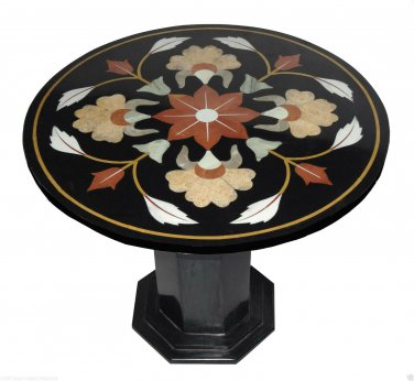 29" Black Marble Top Side Table Handmade Mosaic Home Decorative With Stand