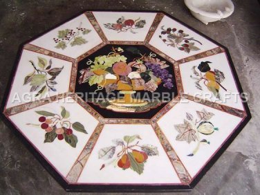 36" White Marble Dining Center Table Top Fruit Inlay Arts Furniture Decor H5088