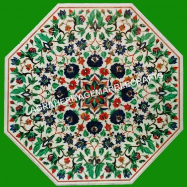 36" Marble White Living Room Dining Table Top Malachite Collectible Inlaid H4333