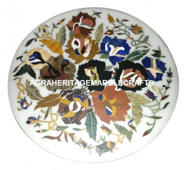 Marble Round Coffee Table Top Fine Inlay Mosaic Floral Arts Living Decor H951