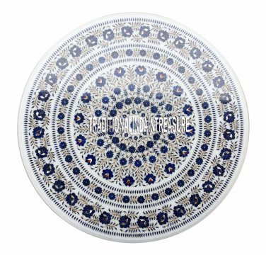 24" Marble Round Side Coffee Table Top Lapis Lazuli Inlay Pietradure Arts  Decor