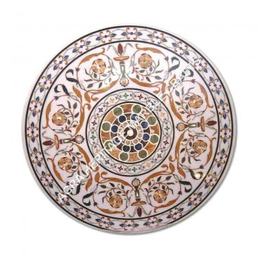 48" White Marble Round Dining Garden Table Top Marquetry Inlay Patio Decor E1062