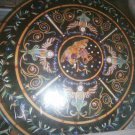 36" Mosaic Real Gems Black Marble Table Marquetry Gems Inlaid Rare Home Decor