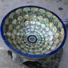 18"x14" Custom Marble Wash Basin Sink Lapis Pauashell Inlay Design Bathroom 18"x14" Custom Marble Wash Basin Sink Lapis Pauashell Inlay Design Bathroom