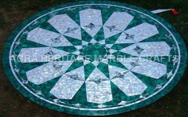 36" Seashell Design Marble Dining Round Table Top Malachite Random Inlaid H4753C