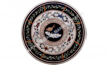 Black Marble Dining Round Table Top Scagliola Inlay Living Room Patio Decor E746