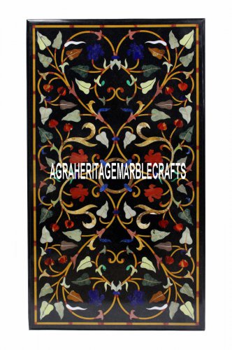 Black Marble Dining Table Top Precious Inlay Multi Floral Arts Home Decor H3329