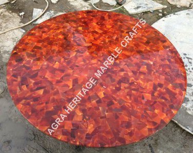 Random Inlay Marble Round Coffee Dining Table Top Inlay Stone Home Decor H5389