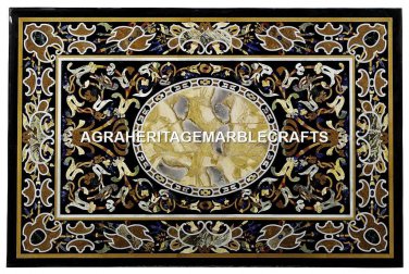Black Breakfast Table Top Pietradura Inlay Collectible Art Hallway Decor H4411