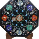12"x12" Black Marble Tile Cum Top Table Semi Precious Floral Art Veterans Gifts