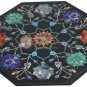 12"x12" Black Marble Tile Cum Top Table Semi Precious Floral Art Veterans Gifts