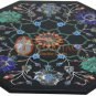 12"x12" Black Marble Tile Cum Top Table Semi Precious Floral Art Veterans Gifts
