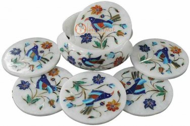 Handicraft Inlay Design Round Marble Coasters Multi Floral Halloween GIft E1992