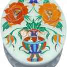 4"x3" White Jewelry Lidded Box Carnelian Multi Stone Floral Art Christmas Gifts