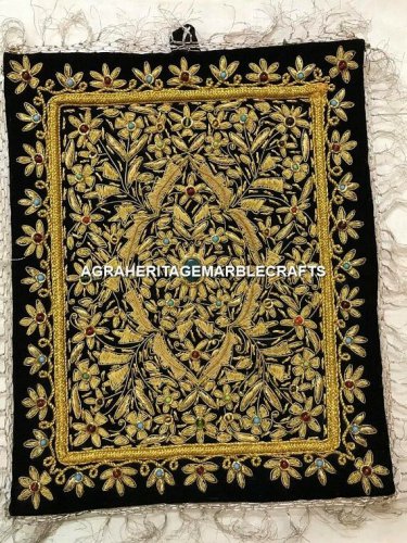 3'x2' Hand knotted Embroidered Wall Hanging Panel Using Zari Gold Gift M052