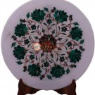 12" Marble Collectible Plate Malachite Inlay Marquetry Floral Art Veterans Gifts