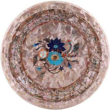 12" Modern Inlay Fruit Storage Bowl Mop Semi Precious Floral Art Christmas Gifts
