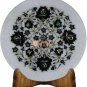 12" Marble White Collectible Dish Plate Black Z Inlay Floral Art Christmas Gifts