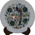 8" White Dish Collectible Plate Lapis Peacock Semi Precious Art Christmas Gifts 8" White Dish Collectible Plate Lapis Peacock Semi Precious Art Christmas Gifts