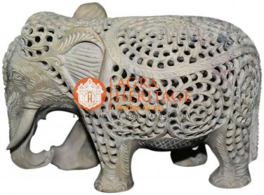 6" Marble Handmade Soap Stone Elephant Sculpture Filigree Bedroom Decor Gifts