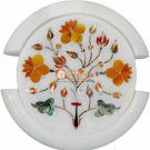 White Marble Coasters Hakik Inlay Floral Arts Kitchen Decorative & Gifts E1972